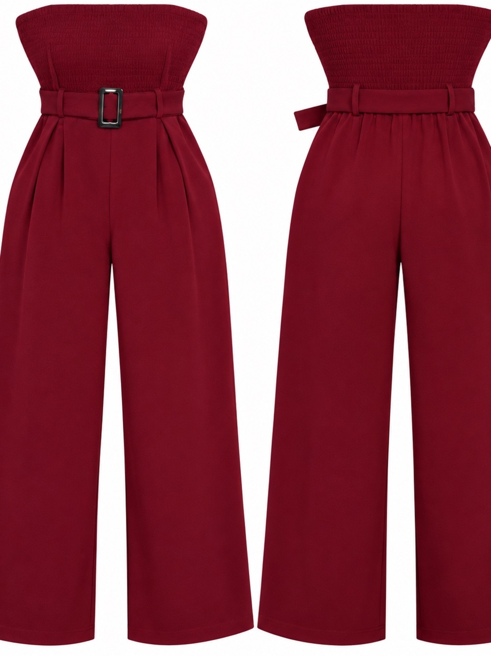 Chateau Strapless Wide-Leg Jumpsuit in Wine Red